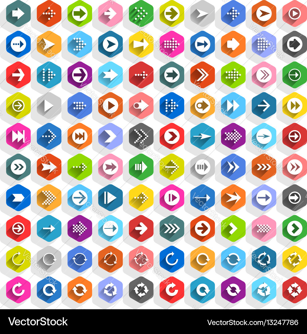 Flat arrow icon hexagon web button vector image