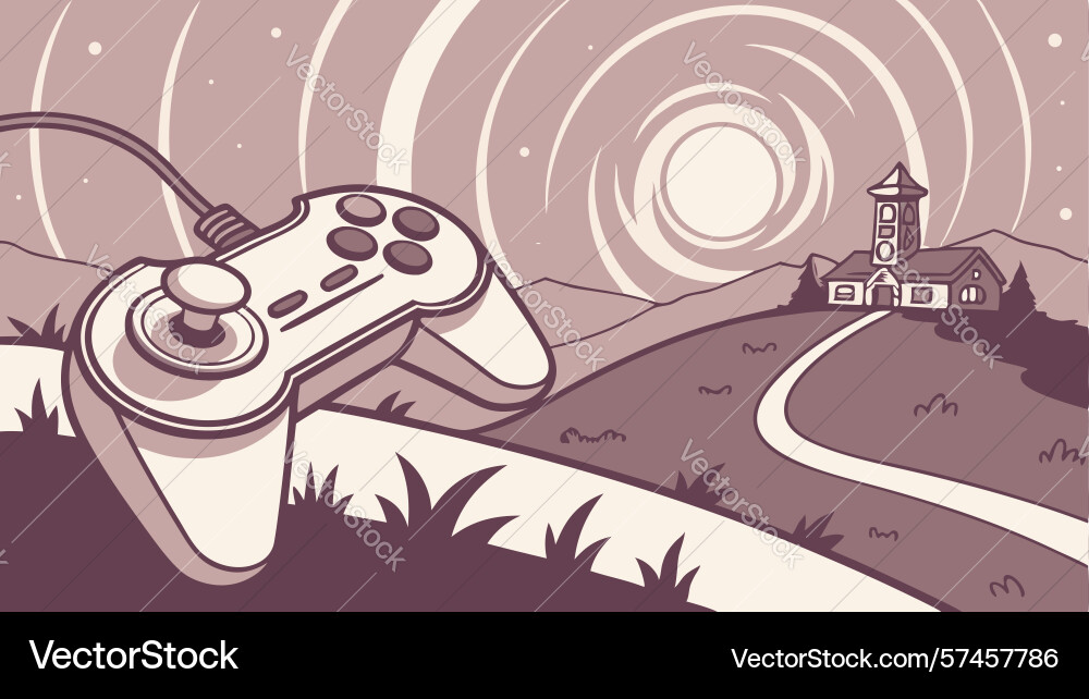 Game controller on winding moonlit path design Vector Image