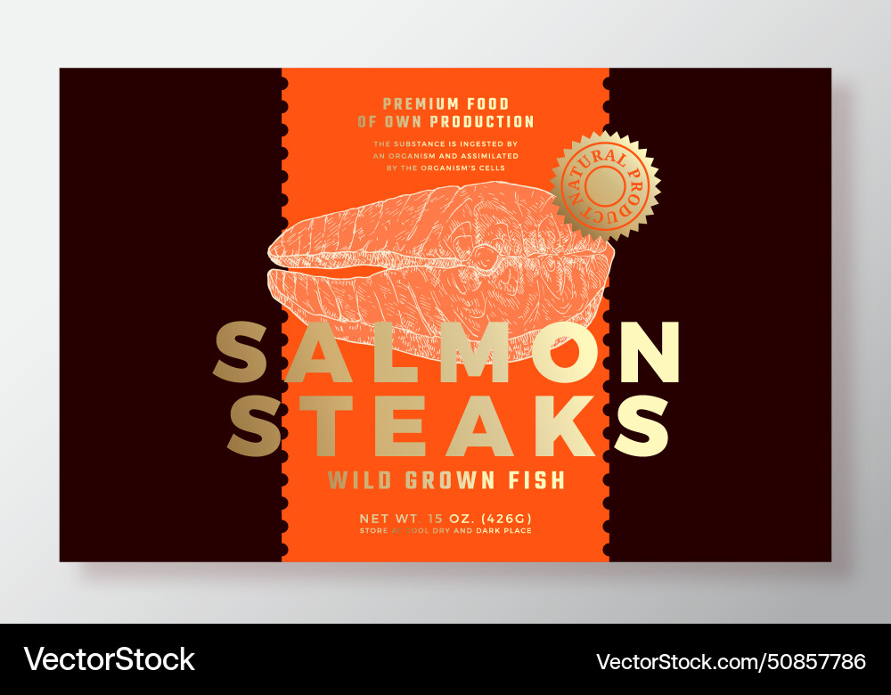 Salmon steak abstract packaging label Royalty Free Vector