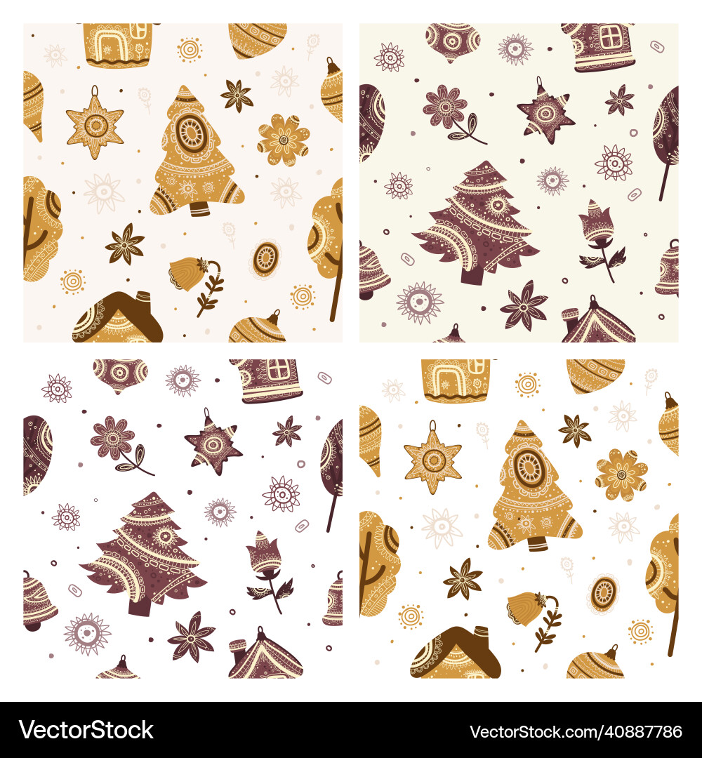 Set of christmas patterns in boho style Set of christmas patterns in boho style vector image