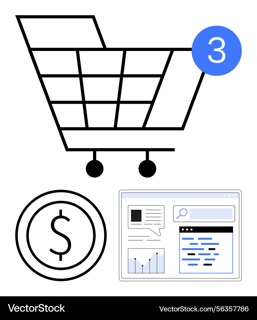 Shopping cart with item count currency symbol Shopping cart with item count currency symbol vector image