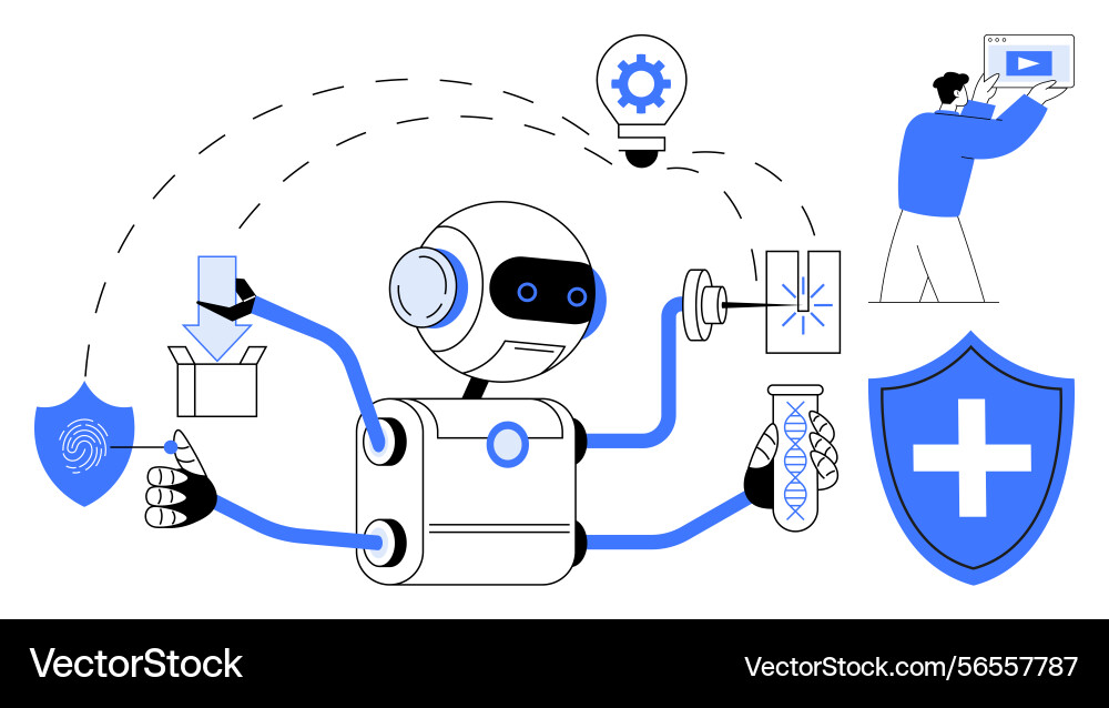 Futuristic robot performing multifunctional tasks vector image