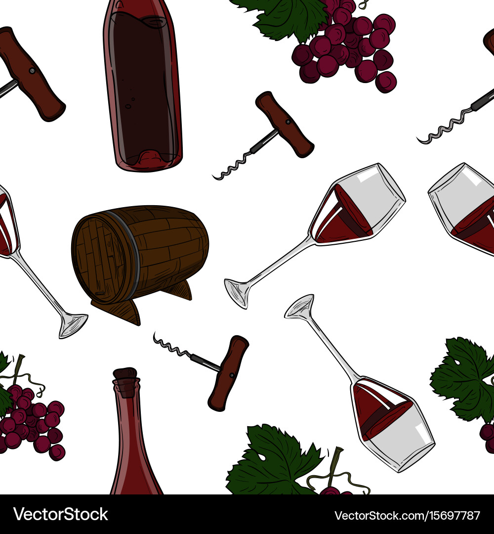 Hand drawn pattern of wine vector image