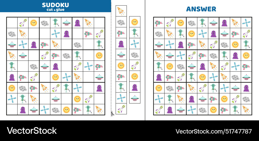 Hard sudoku with nine space elements game puzzle Vector Image