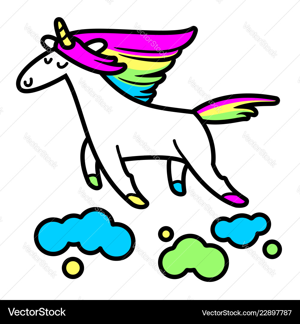 Magical Unicorn in Clouds Vector Image
