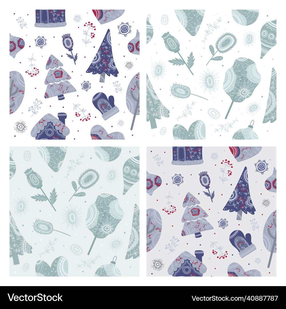 Set of christmas patterns in boho style Set of christmas patterns in boho style vector image