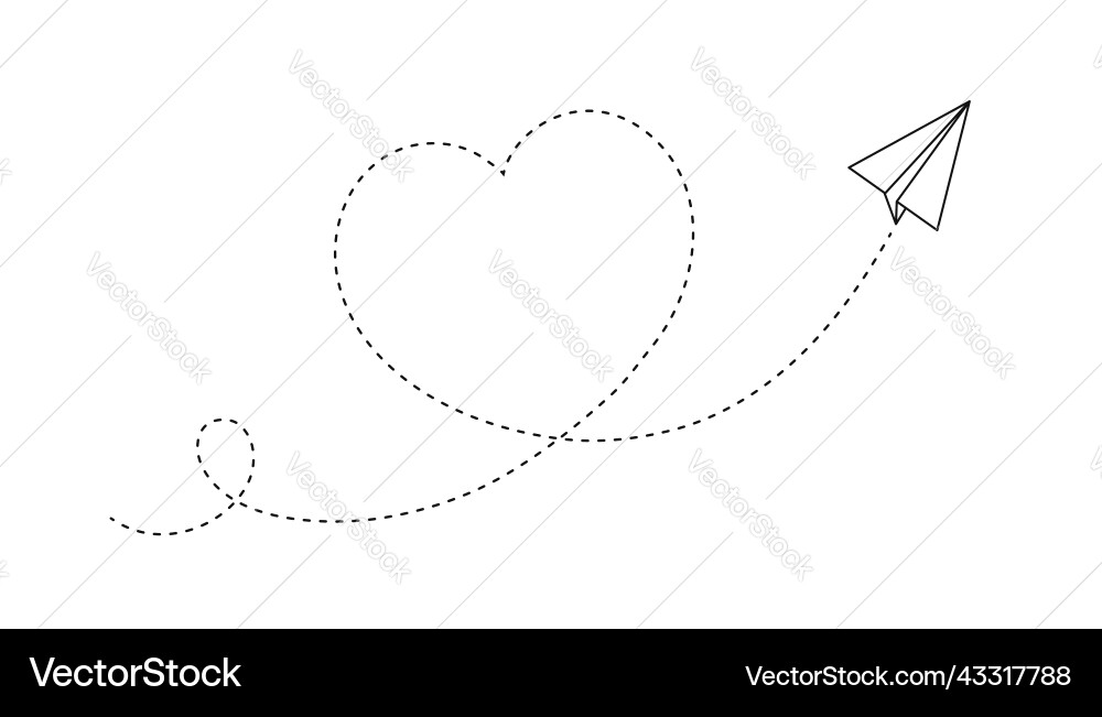 Airplane route in heart shape romantic travel Airplane route in heart shape romantic travel vector image