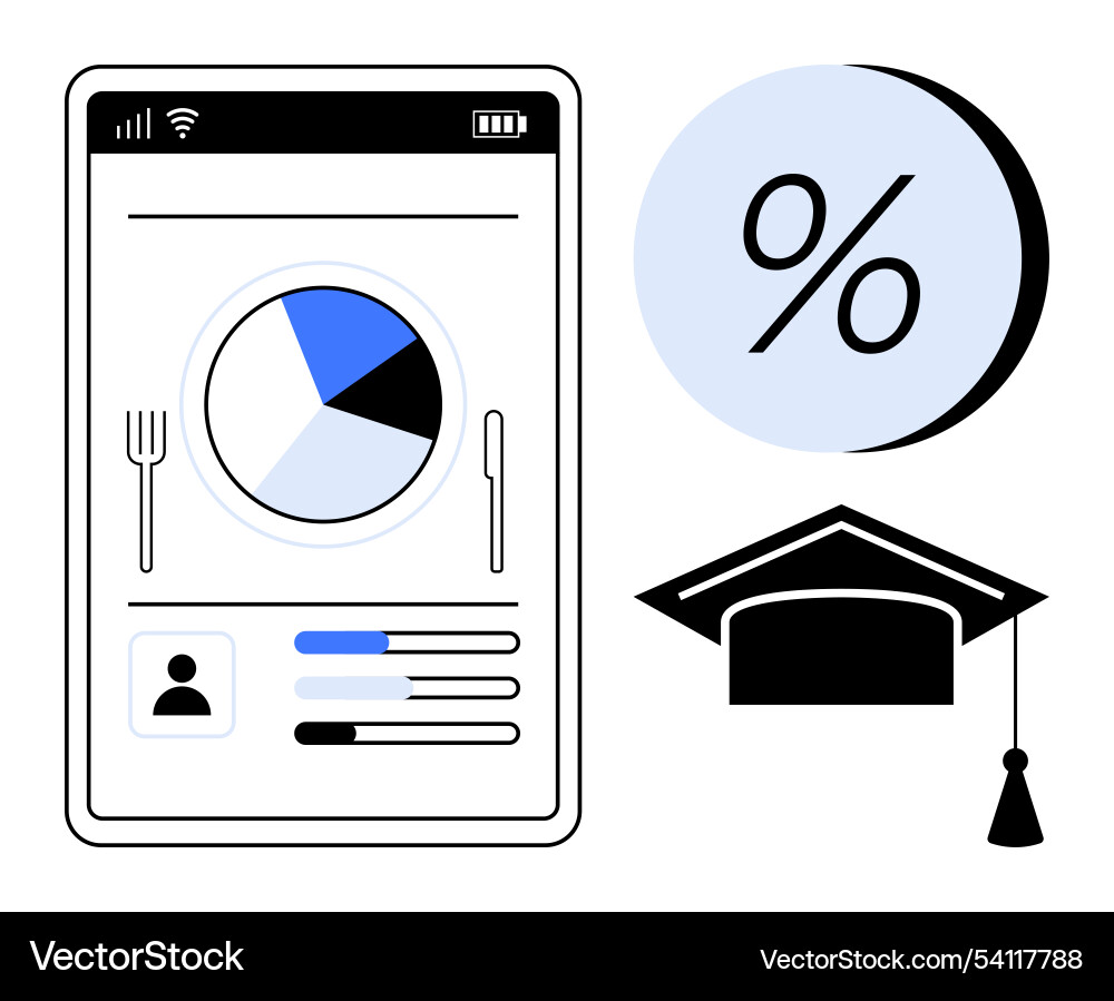Data analysis on mobile device with graduation cap Data analysis on mobile device with graduation cap vector image