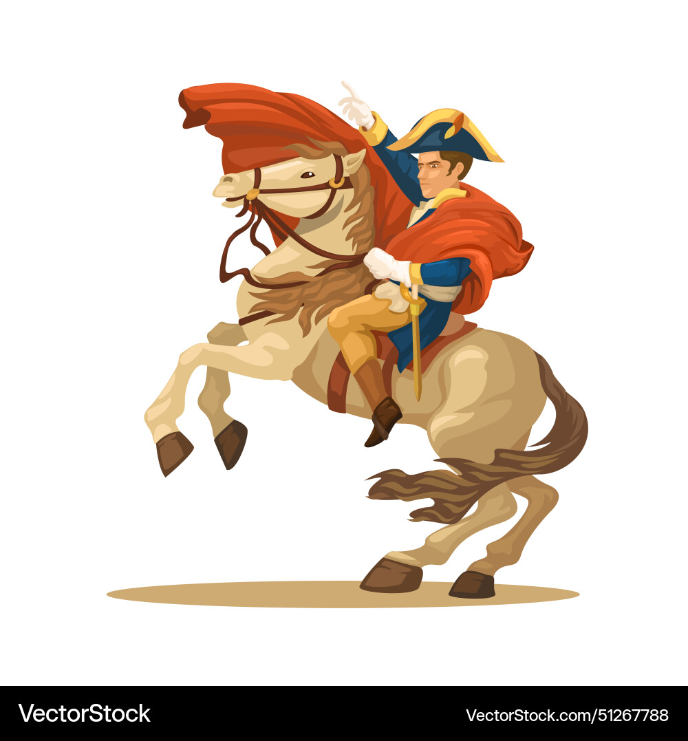 Napoleon ride horse cartoon Royalty Free Vector Image