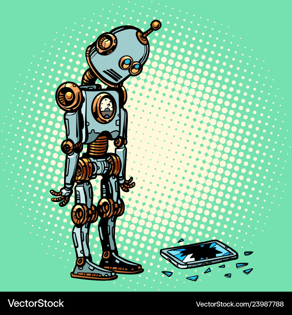 Robot with Shattered Phone Screen vector image