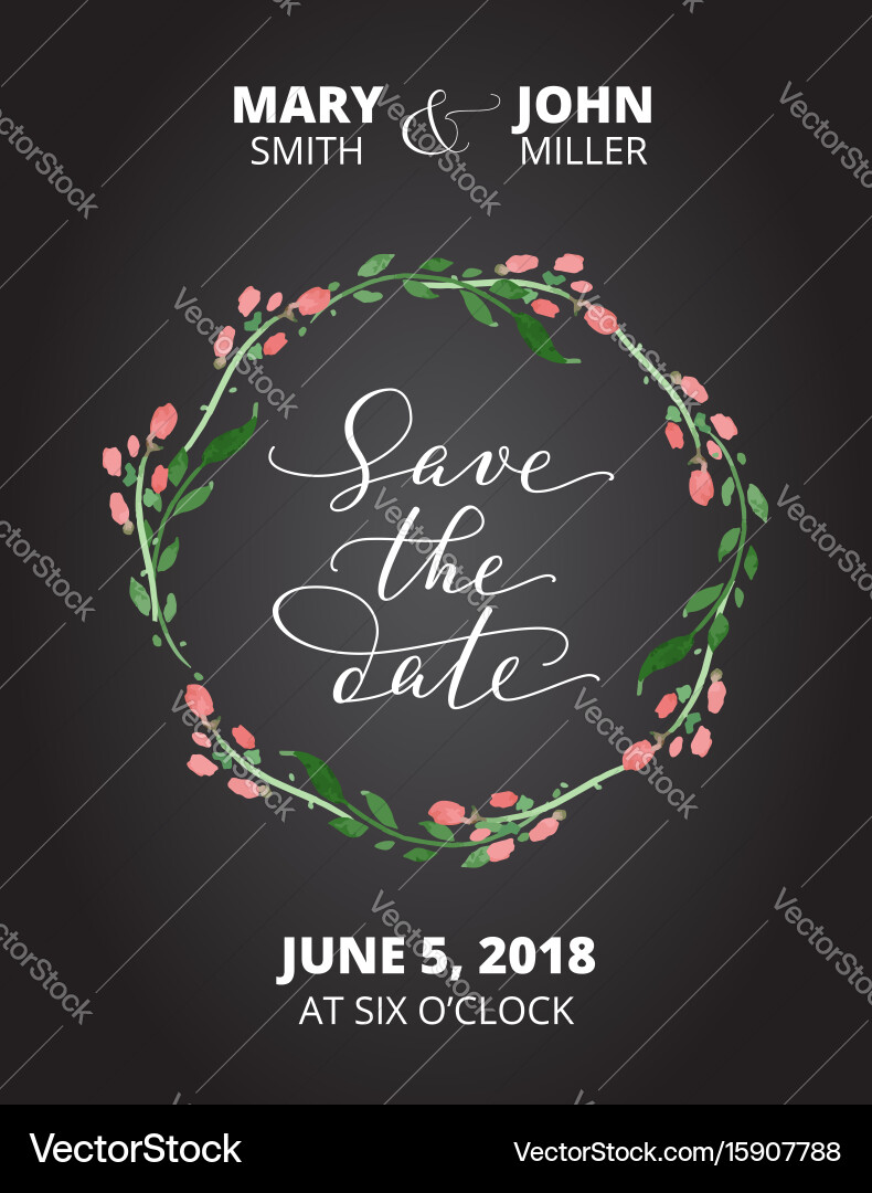 Save the date card with watercolor floral wreath Vector Image