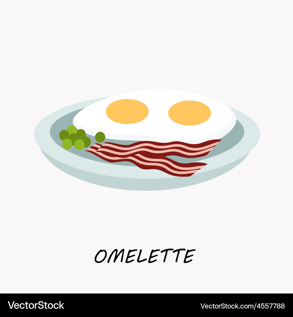 Scrambled eggs with fried bacon on a plate Vector Image