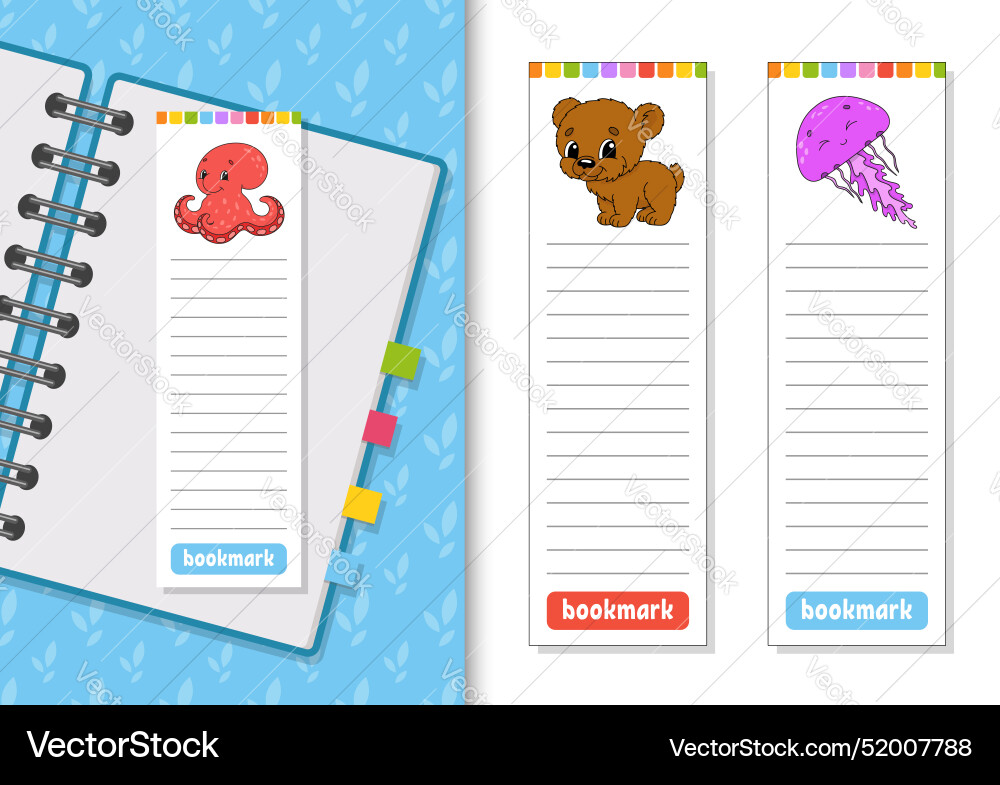 Set of paper bookmarks for books with cute Set of paper bookmarks for books with cute vector image