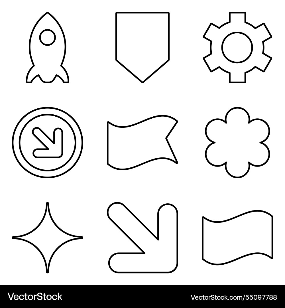 Simple shapes outline flat icon set isolated Vector Image