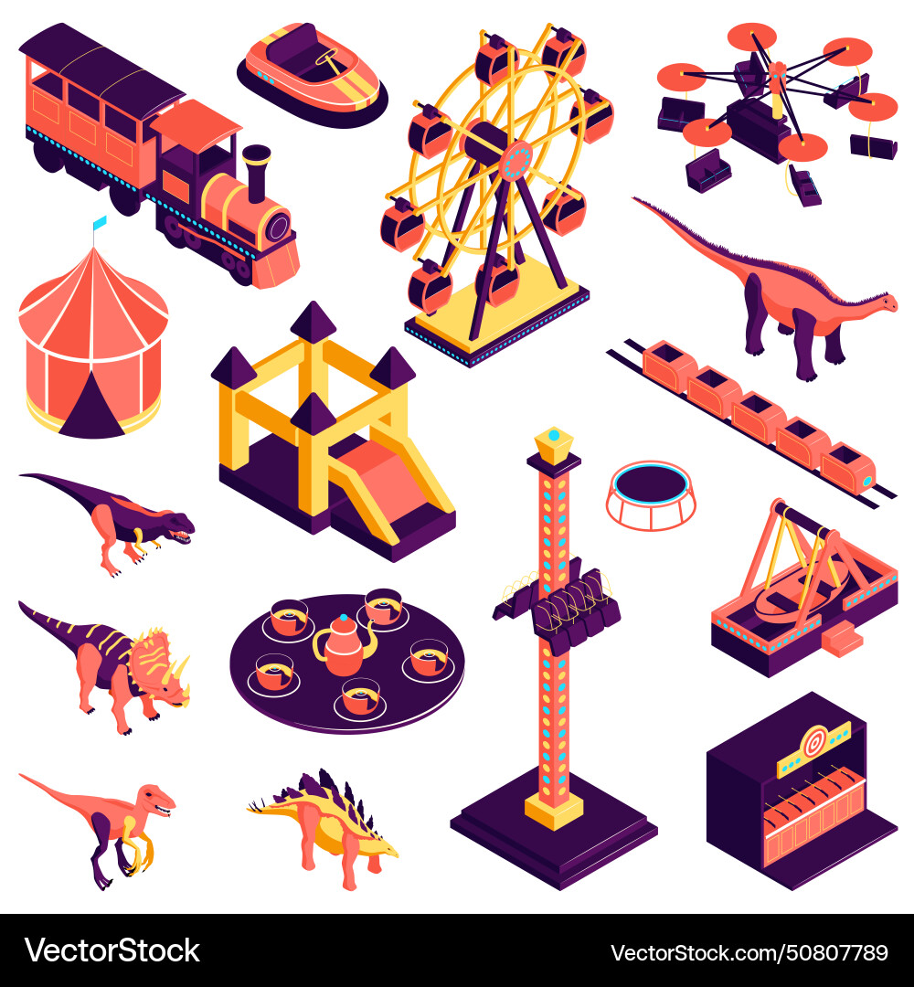 Amusement park isometric set Royalty Free Vector Image
