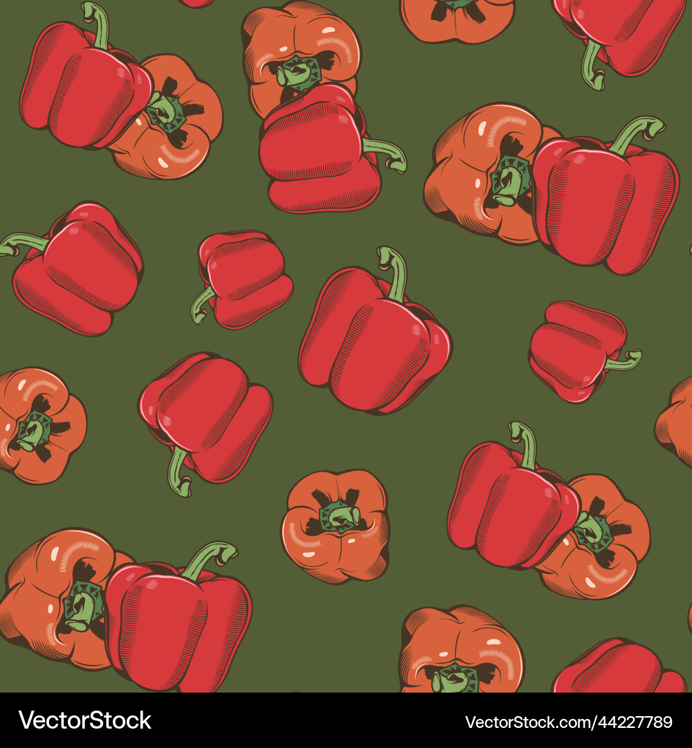 Seamless pattern with red pepper on a green Seamless pattern with red pepper on a green vector image