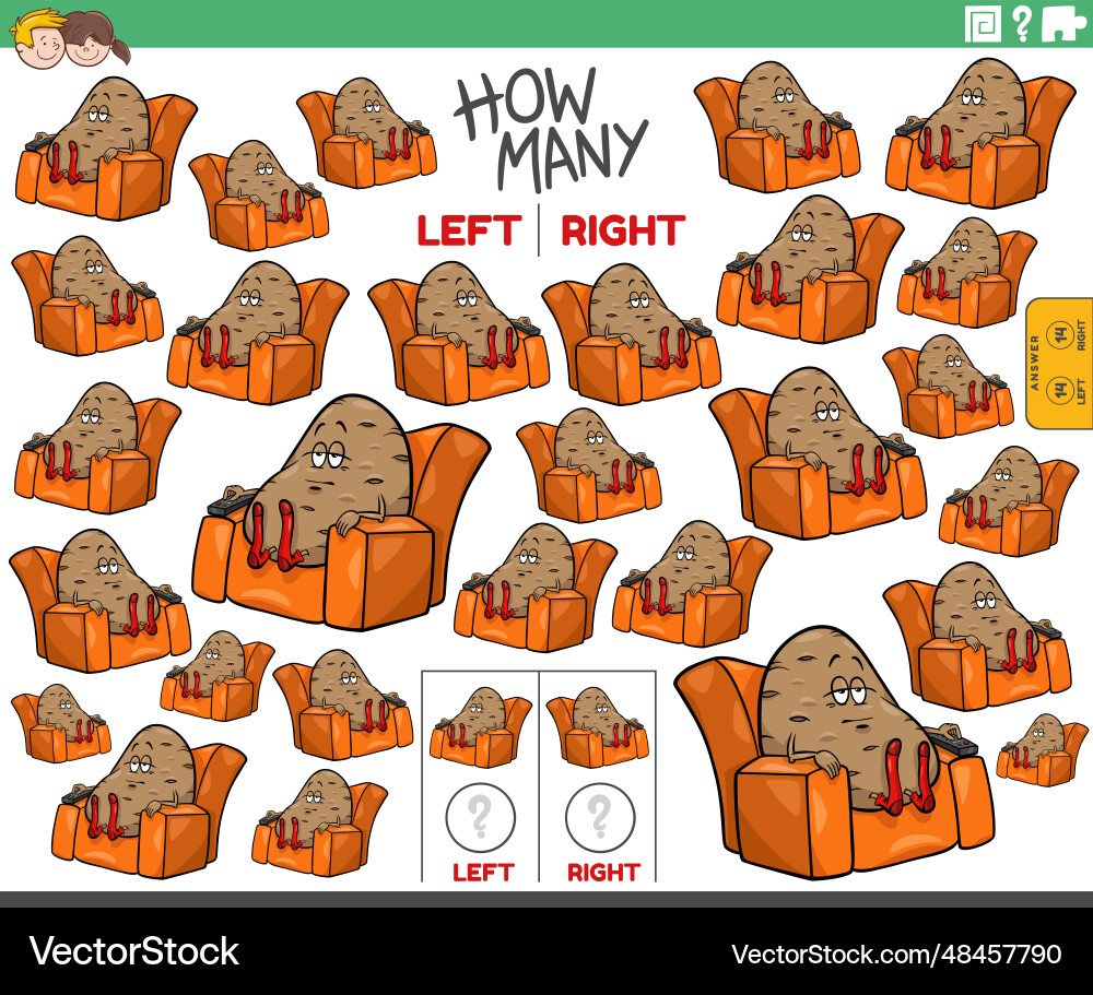 Counting left and right pictures of comic couch vector image