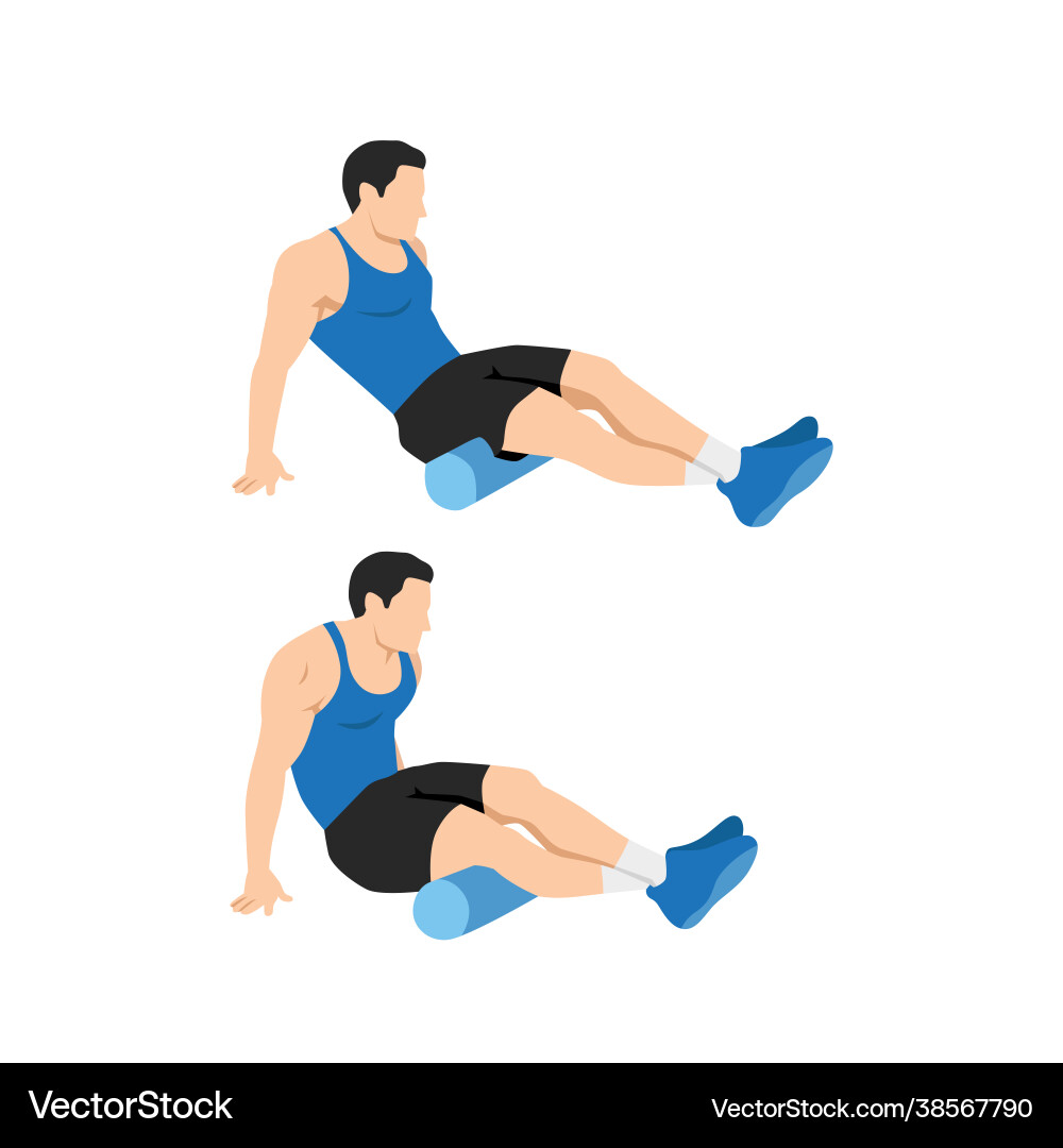 Man doing foam roller hamstring stretch exercise Man doing foam roller hamstring stretch exercise vector image