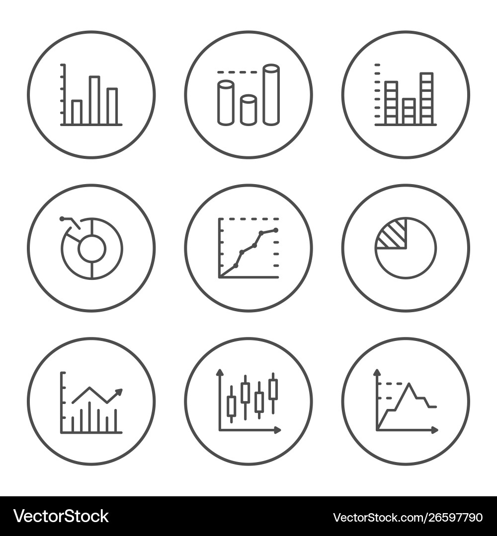Set round line icons graph and diagram Set round line icons graph and diagram vector image