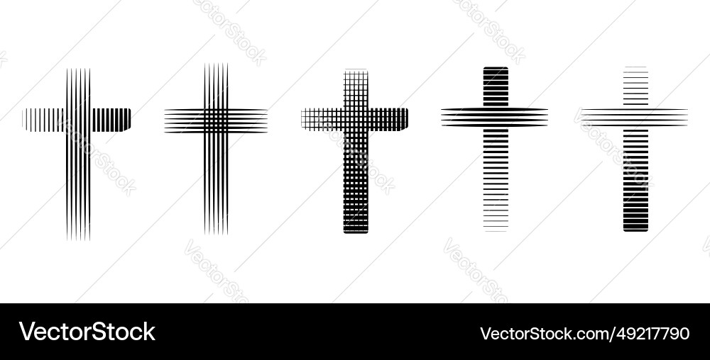 Textured hatch christian cross icon set Royalty Free Vector