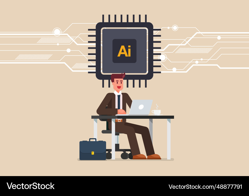 Businessman is working on a laptop computer vector image