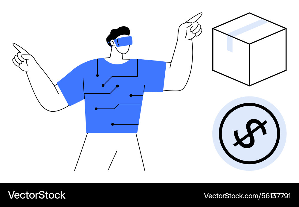 Man using vr technology with circuit-integrated Man using vr technology with circuit-integrated vector image