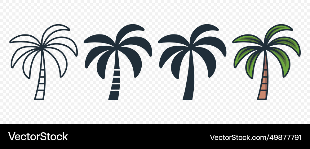 Palm trees tree icon set isolated Palm trees tree icon set isolated vector image