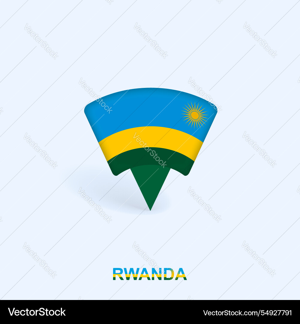 Rwanda flag map pointer design with shadow vector image