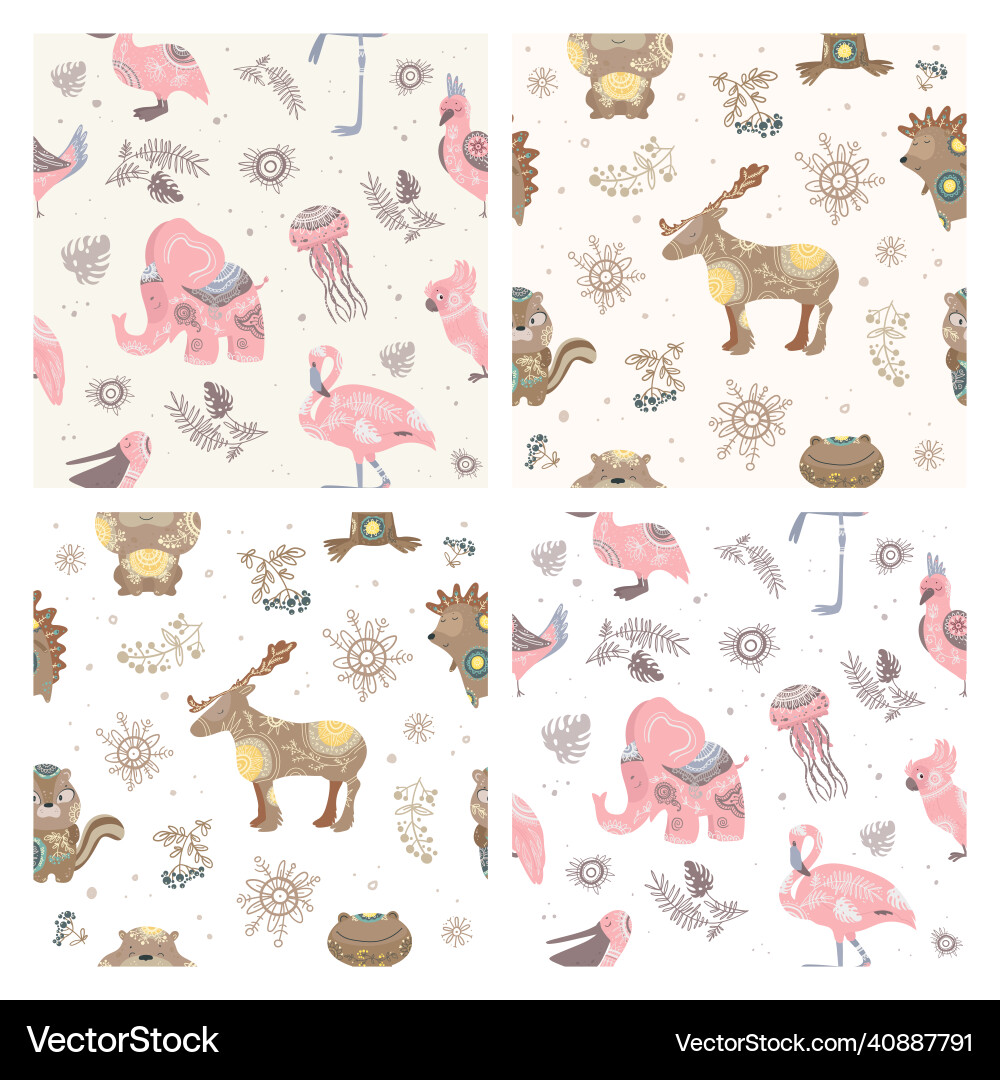 Seamless patterns with animals in boho style Seamless patterns with animals in boho style vector image