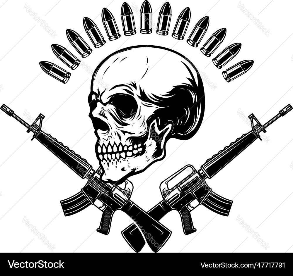 Skull with crossed assault rifles design Vector Image