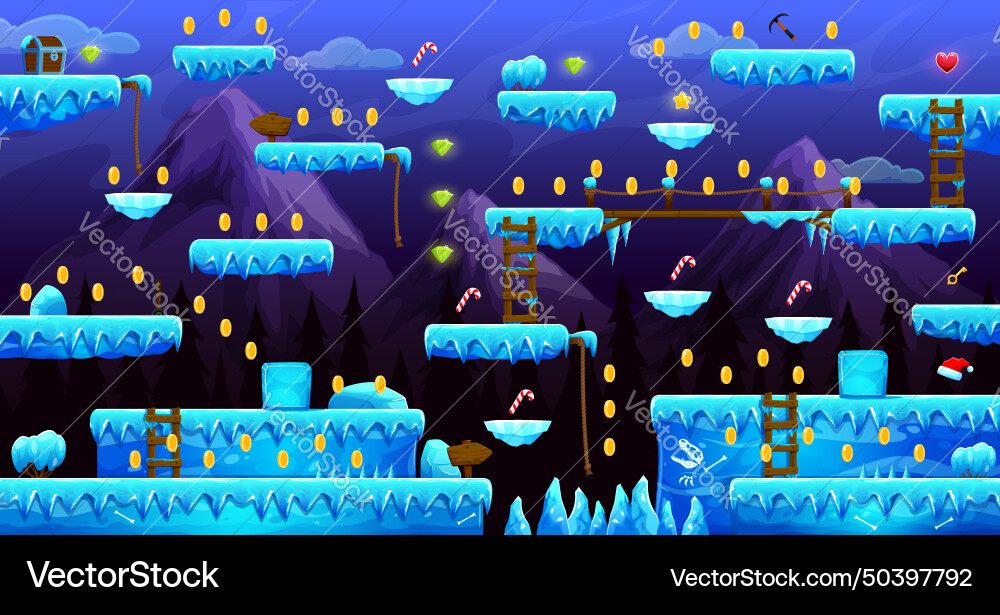 Arcade north pole world game level map interface Arcade north pole world game level map interface vector image