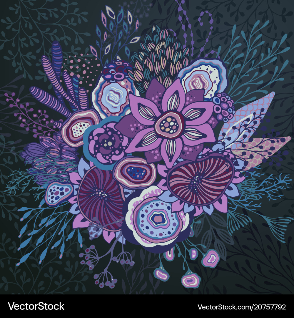 Beautiful fantasy bouquet with hand drawn flowers Beautiful fantasy bouquet with hand drawn flowers vector image