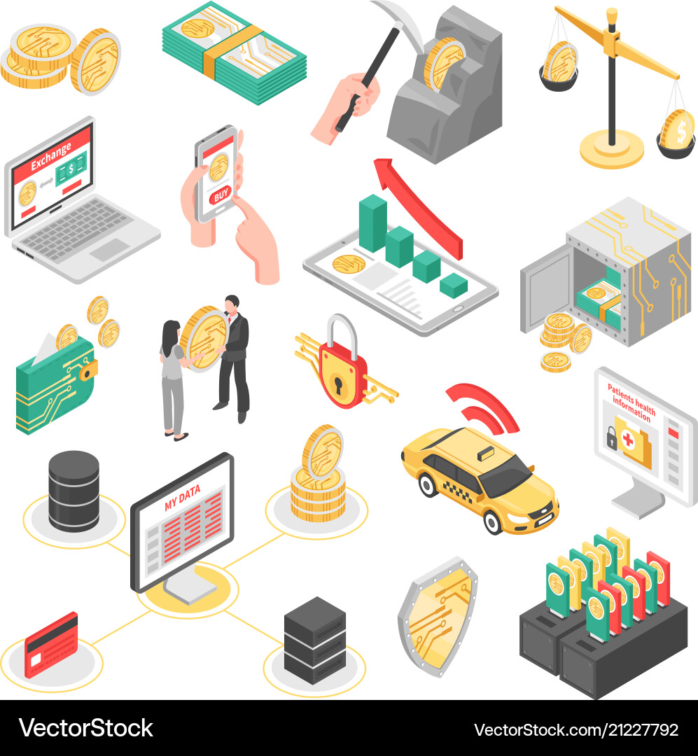 Crypto Währungsisometric Icons Set Crypto Währungsisometric Icons Set vektorbild