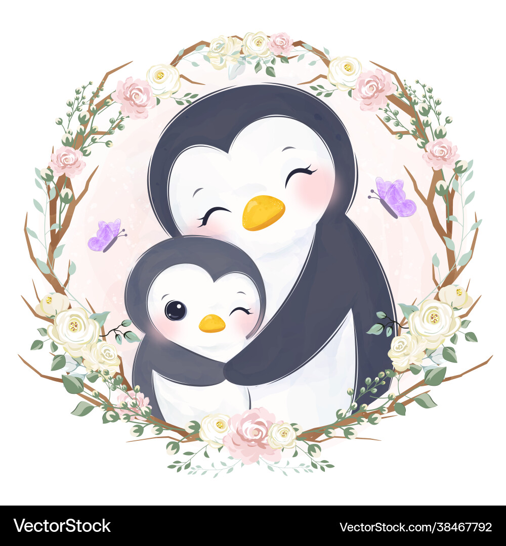 Cute mom and baby penguin – Royalty-Free Vector | VectorStock, image size:1000x1080
