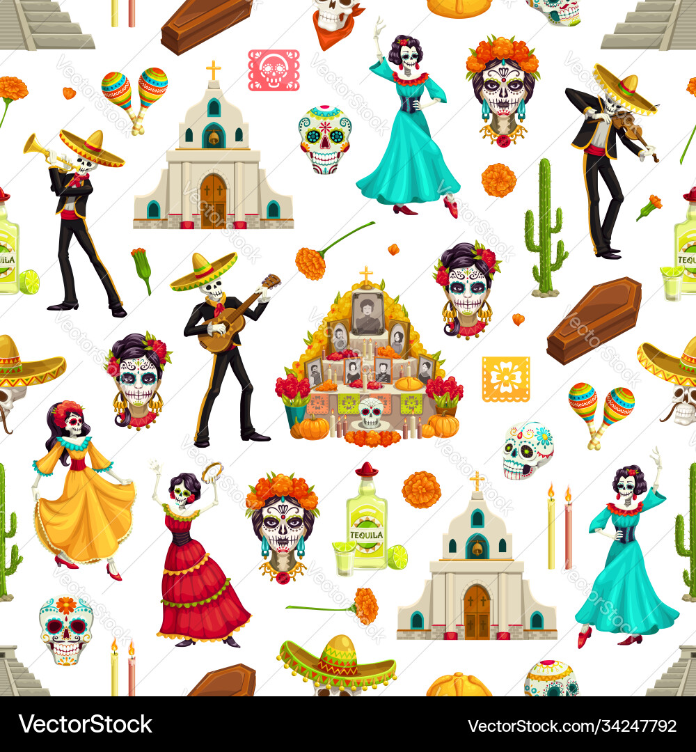 Day of the Dead Sugar Skull Pattern Vector Image