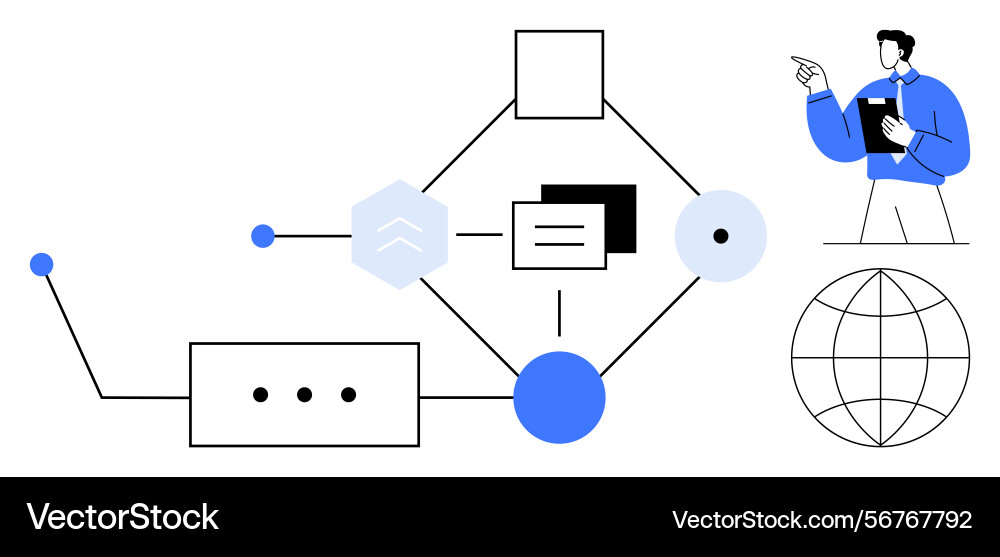 Digital workflow concept with person analyzing Vector Image