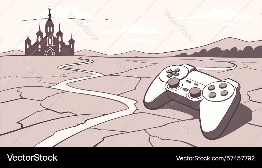 Game controller on path to distant castle design vector image