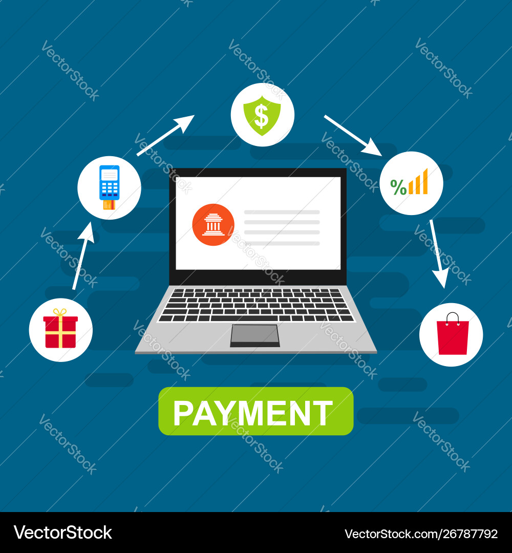 Online payment on computer flat cartoon big pay Online payment on computer flat cartoon big pay vector image