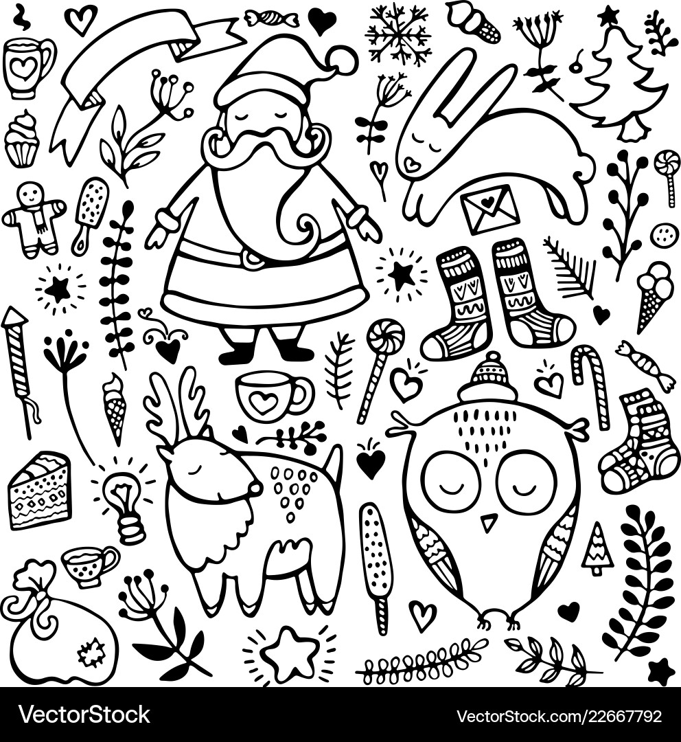 Set of cute hand-drawn christmas elements Set of cute hand-drawn christmas elements vector image