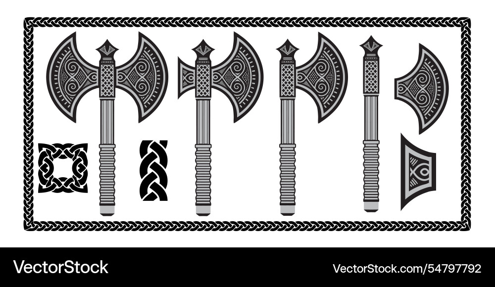 Viking axe set with intricate knot patterns Vector Image
