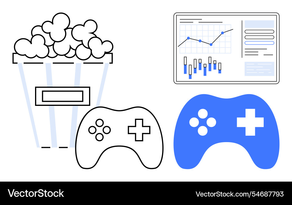 Gaming controllers popcorn and data analytics Vector Image