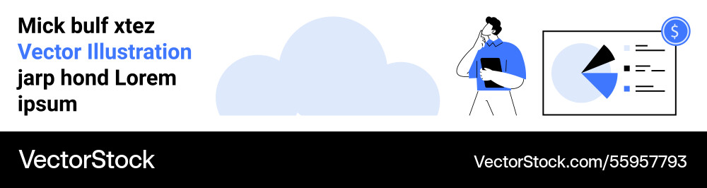 Man analyzing pie chart data with tablet in cloud Man analyzing pie chart data with tablet in cloud vector image