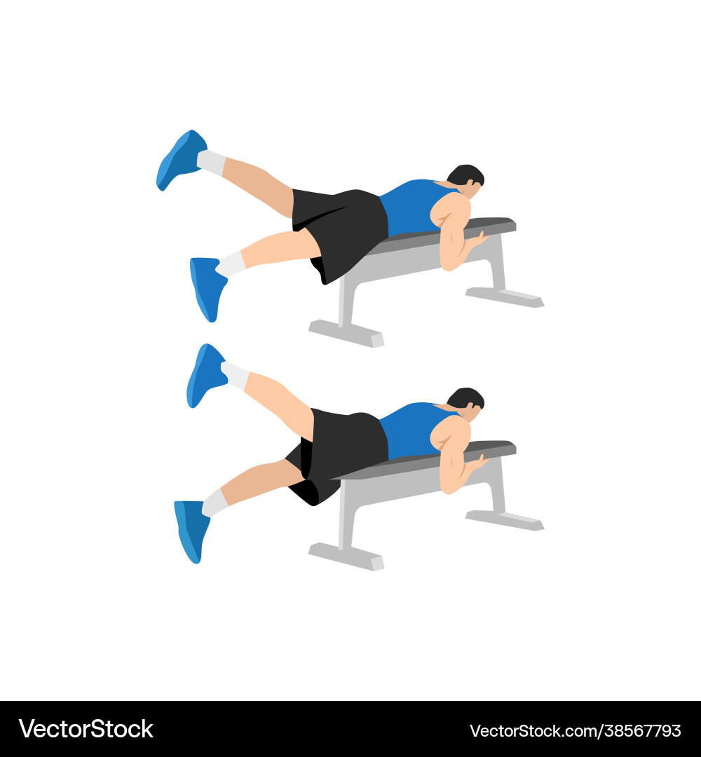 Man doing bench flutter kicks exercise flat Man doing bench flutter kicks exercise flat vector image