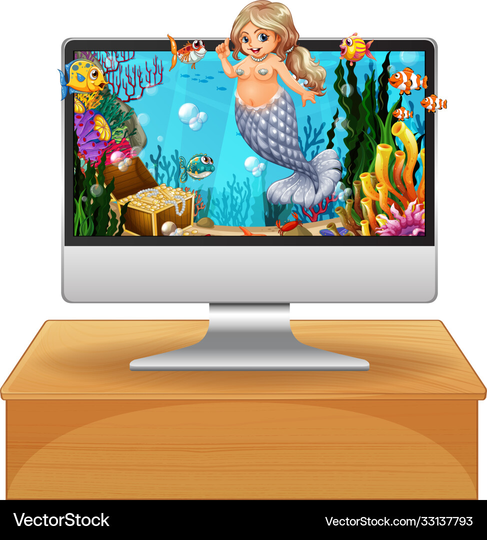 Mermaid on computer screen Mermaid on computer screen vector image