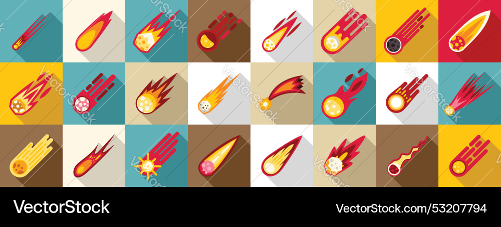 Meteor trail icons set collection of various Meteor trail icons set collection of various vector image