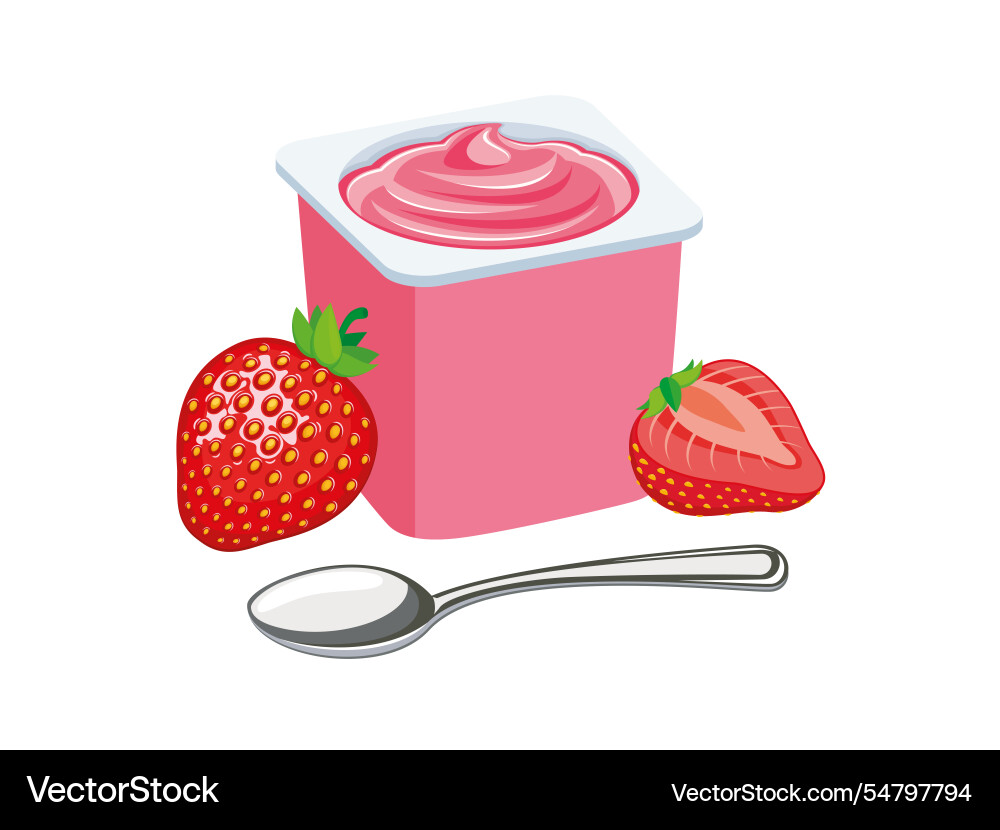 illustration. fruit yogurt on white background.strawberry yogurt. Stock  Vector | Adobe Stock, image size:1000x830