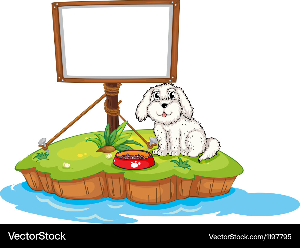 A puppy and the empty board in an island Vector Image