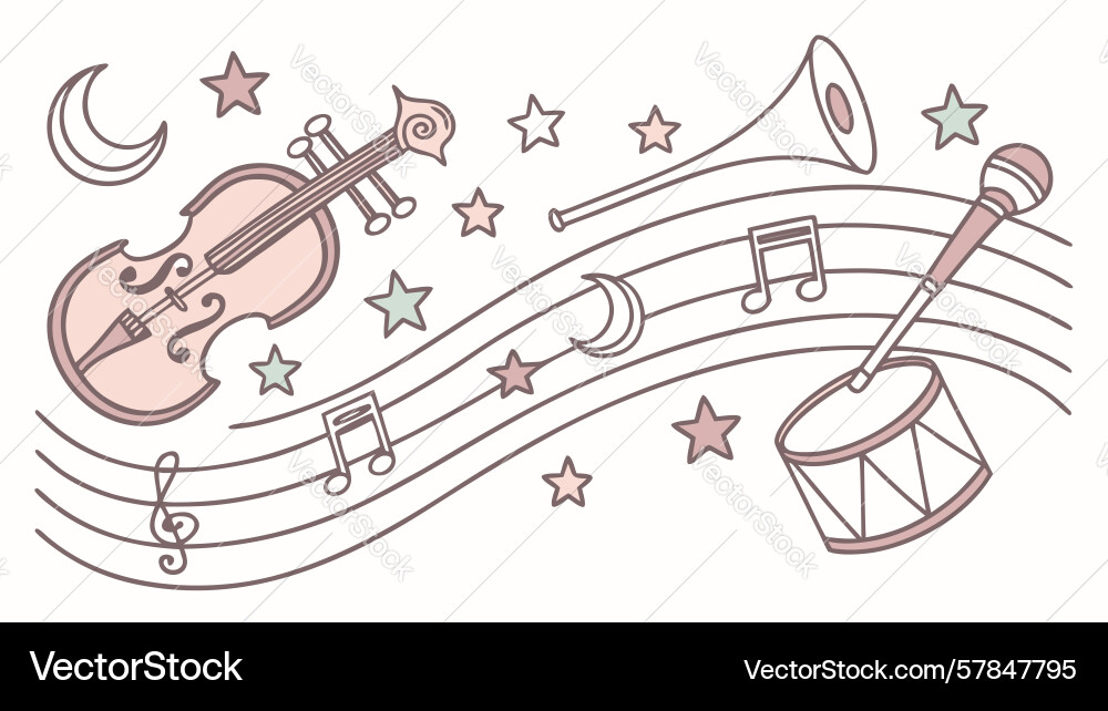 Dynamic violin and notes in a starry composition Vector Image