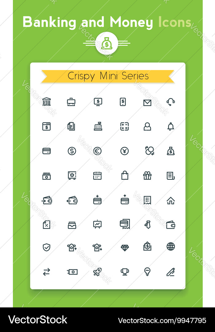 Line online banking tiny icon set Royalty Free Vector Image