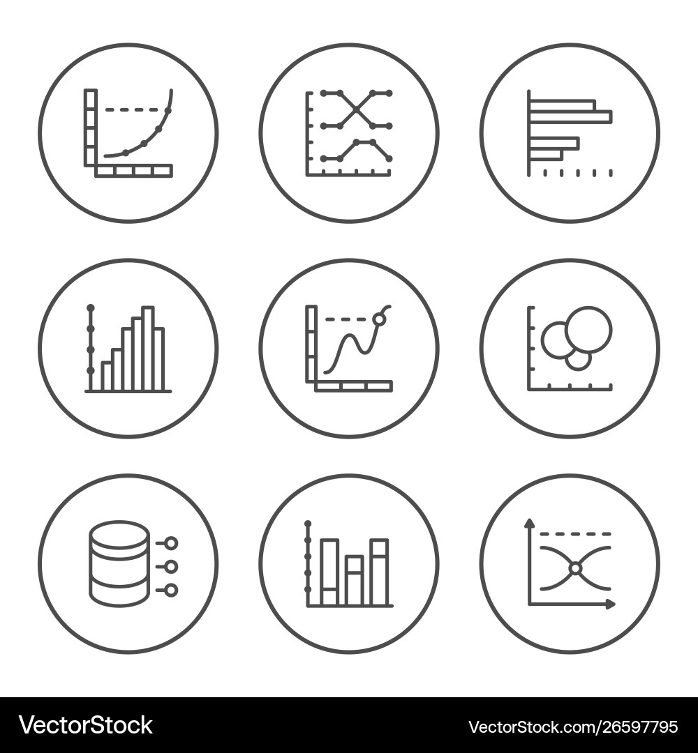 Set round line icons graph and diagram Set round line icons graph and diagram vector image